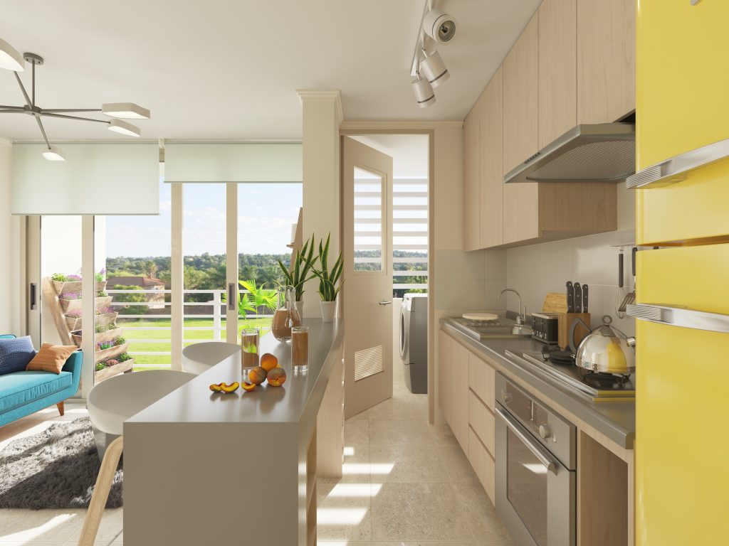 Render 3D interior Cocina de proyecto agustina