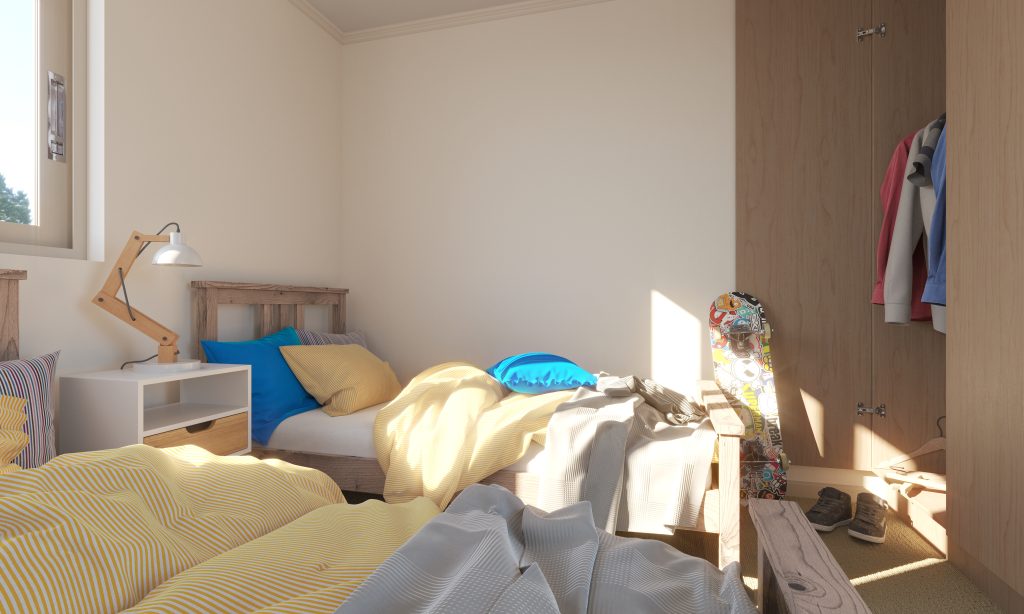 Render 3D interior Dormitorio de proyecto agustina