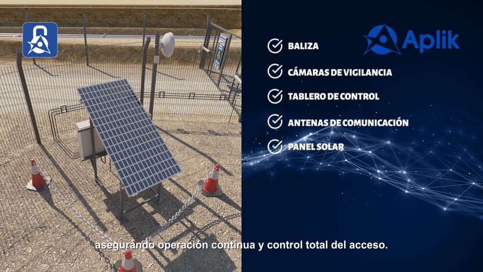 Sistema autónomo de control de portones en minería con panel solar, antenas y tablero de control